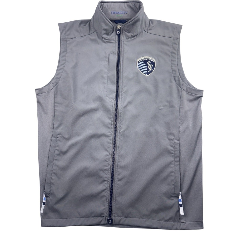 B. DRADDY Men L Sports Everyday Vest MLS Soccer Sporting Kansas City NWOT Gray